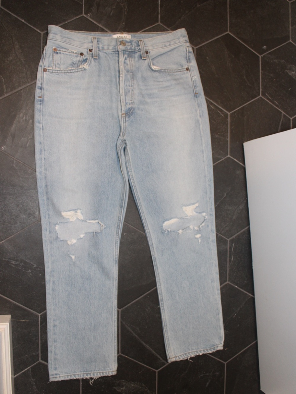 AGOLDE Riley High Rise Straight Crop Jeans Distressed Size 29 Light Wash